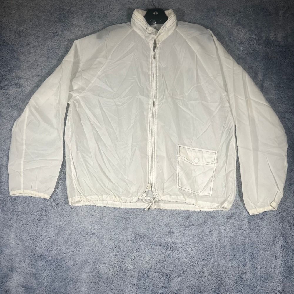 Vintage Sears‎ White Nylon Windbreaker Jacket Large Full Zip Hidden Hood Mens